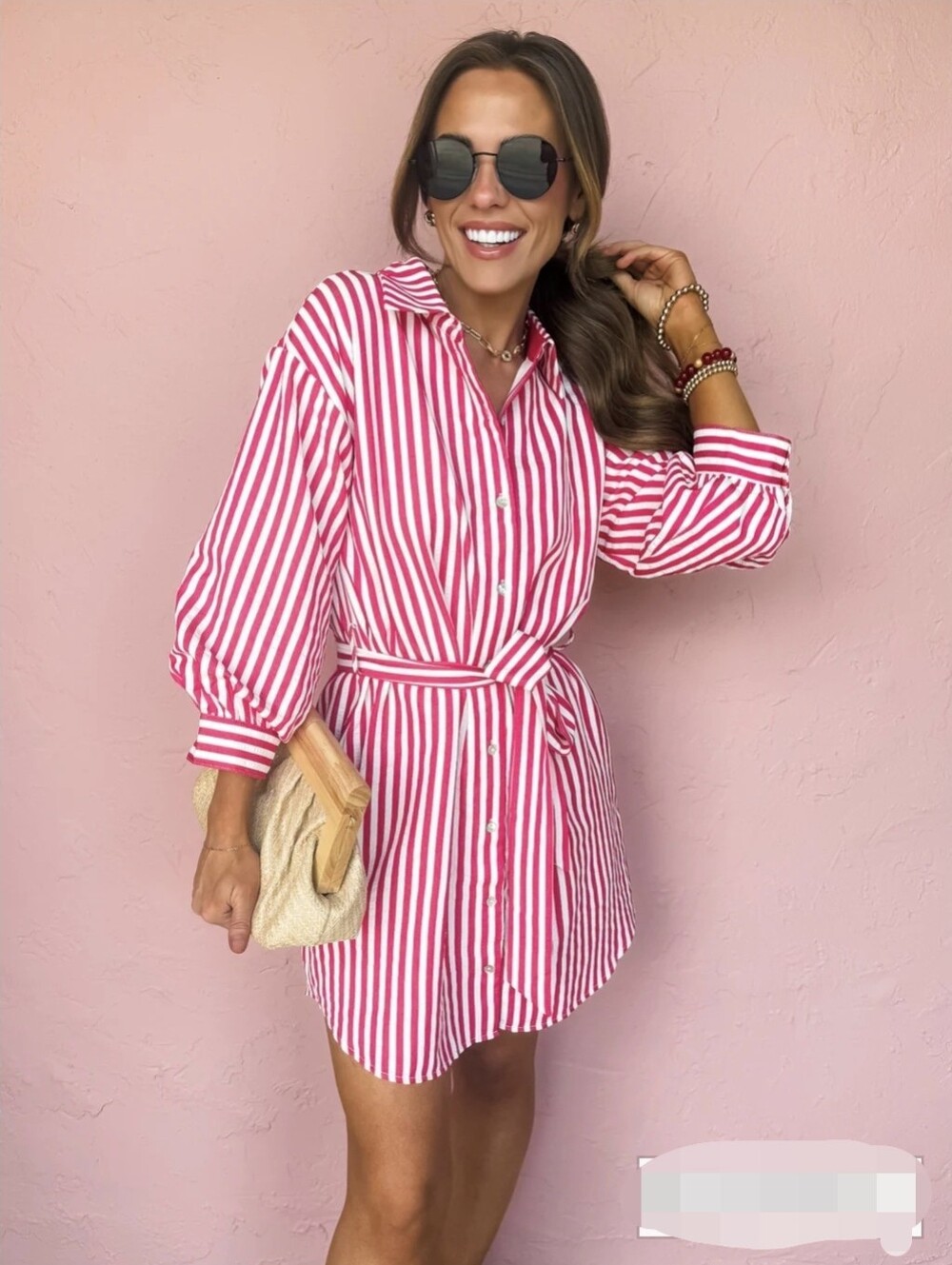ENTRO Striped Shirt Dress